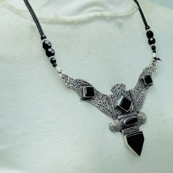 Antique Black Nepalese Triangular Pendant Necklace, Boho Chic Necklace - Picture 5 of 11